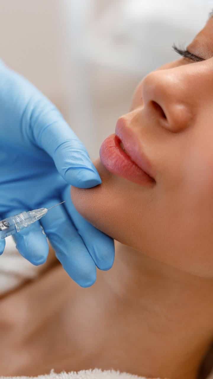 Medical professional preparing Radiesse CaHA syringe application inside treatment room